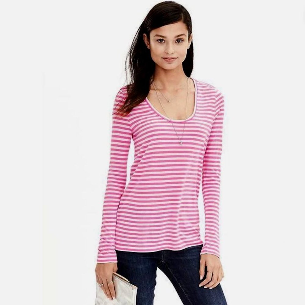 Banana Republic | Modal Mini-Stripe Long-Sleeve Tee Pink & White | Size Small